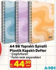 GIPTA A4 96 YAPRAK SPİRALLİ PLASTİK KAPAKLI DEFTER ÇİZGİLİ/KARELİ